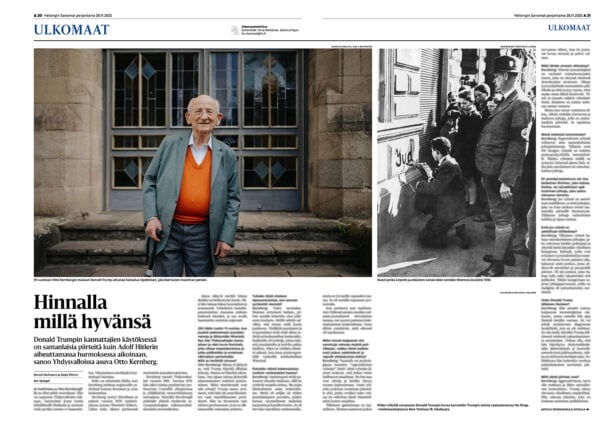 1. Alter Mann vor Kirchentor, Donald Trump, im Rollstuhl, bei einem öffentlichen Termin.